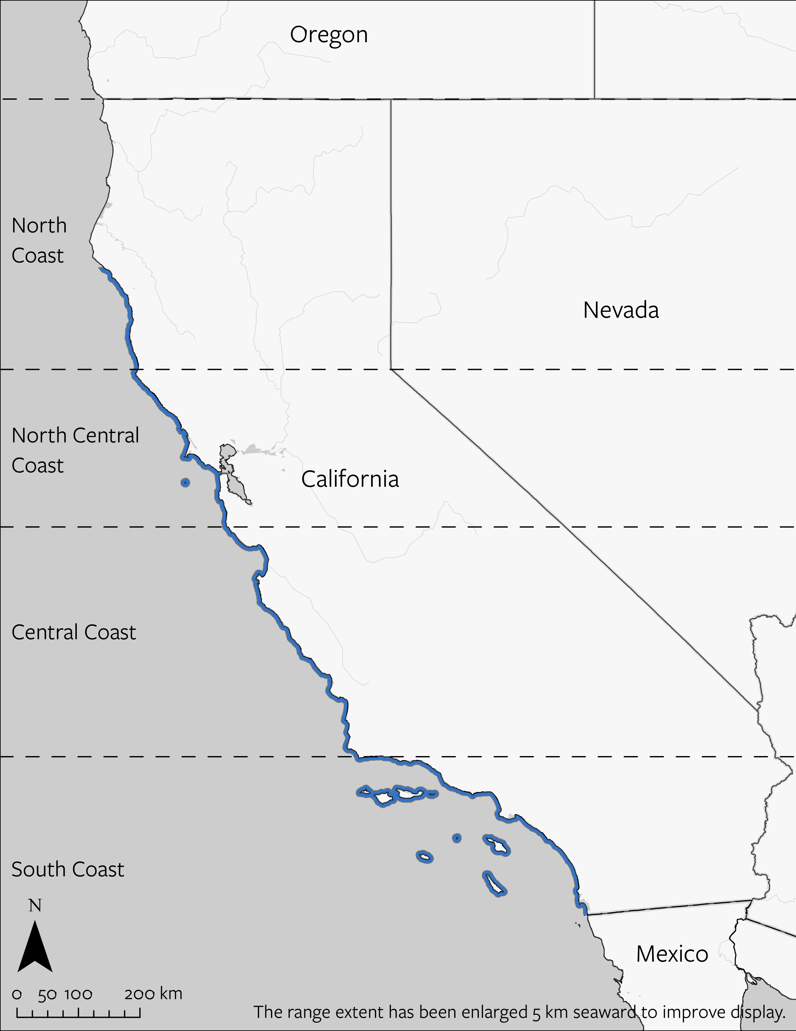 Owl Limpet's geographic range in California